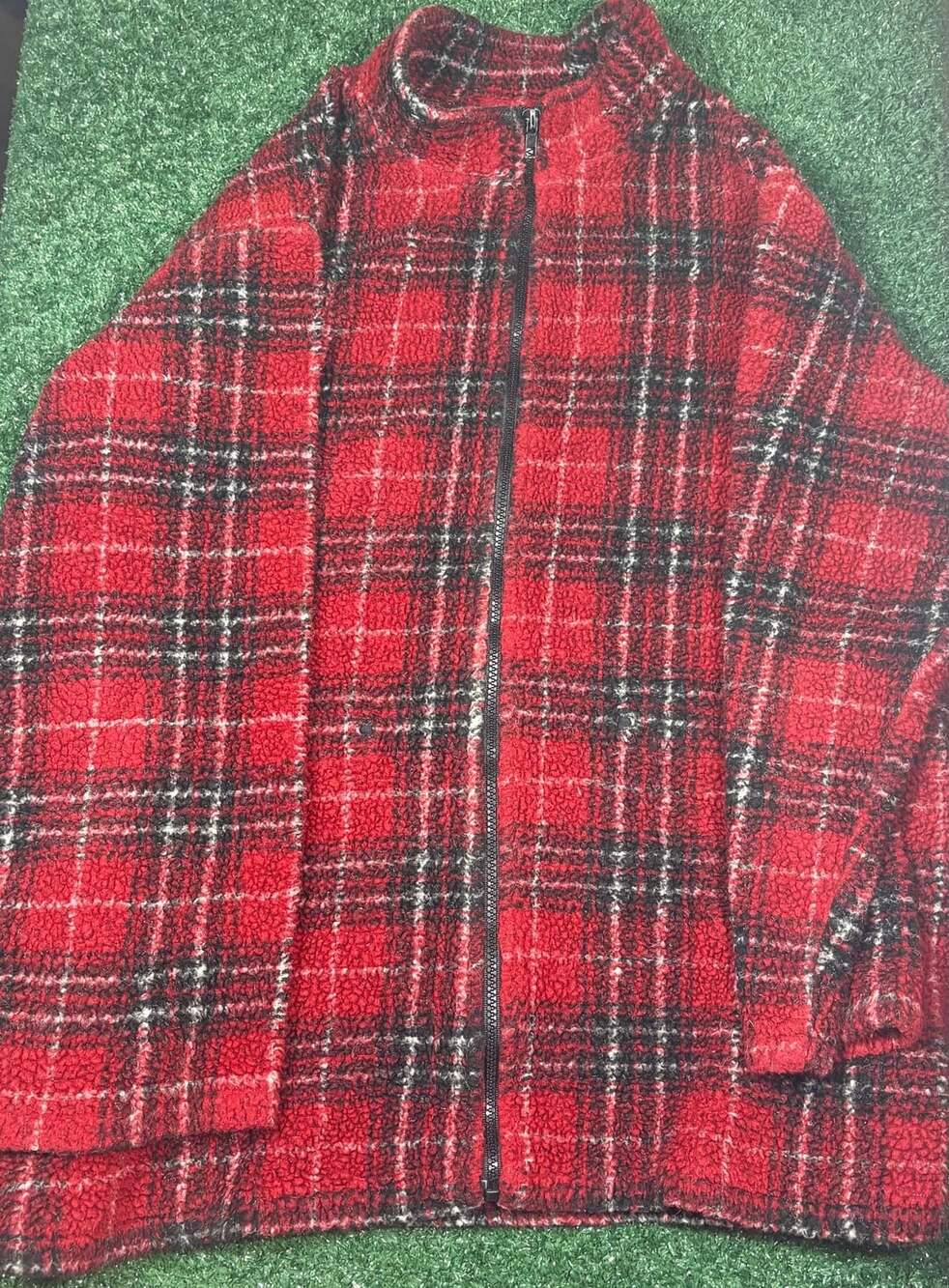 Kristen Blake Soft Fur Jacket Red Plaid
